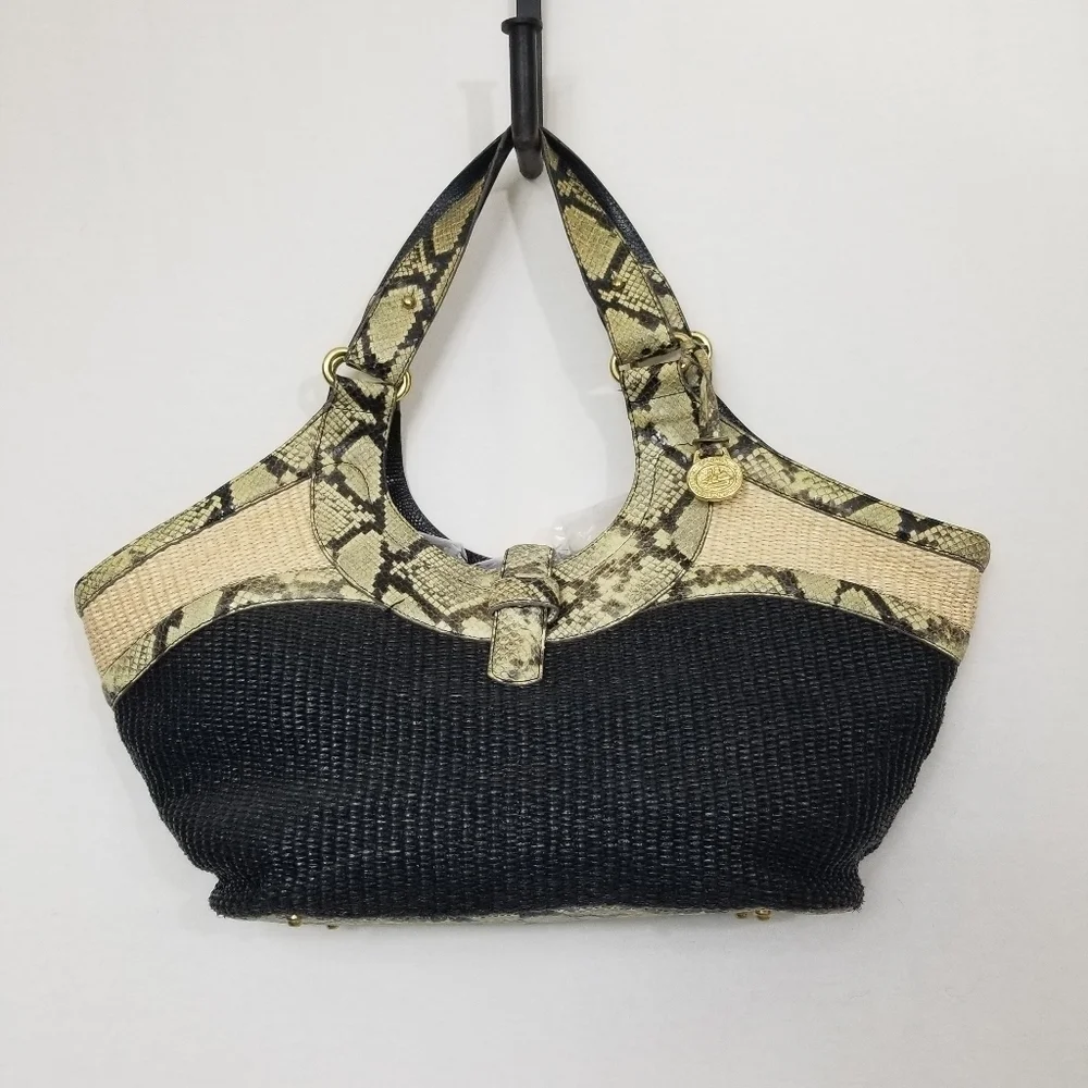 Vintage Brahmin Jute and Snakeskin Hobo bag